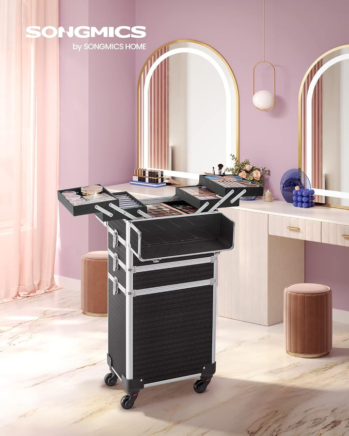 SONGMICS Kosmetikkoffer, Trolley, 4-in-1 Schminkkoffer, extra gross, Friseurkoffer, 34 x 24 x 79,3 c