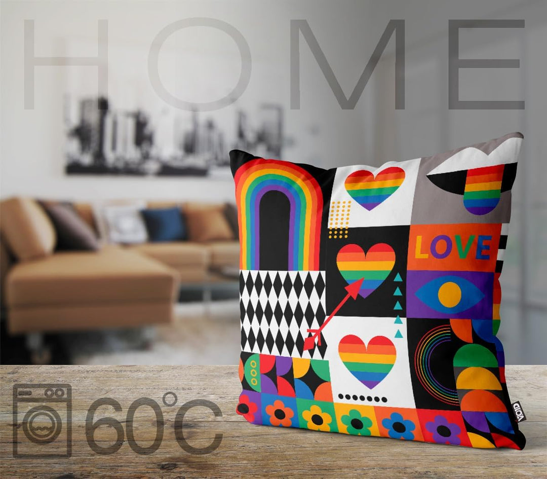 VOID Regenbogen Herz Pride Kissenbezug Kissenhülle Polyester wasserfest Outdoor Indoor, Kissen Gröss