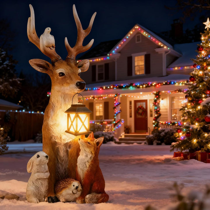 YeahBoom Weihnachtsdeko Hirsch Mit LED Laterne,Weihnachtsdeko Aussen Figuren,Gartenfigur REH,Gartend