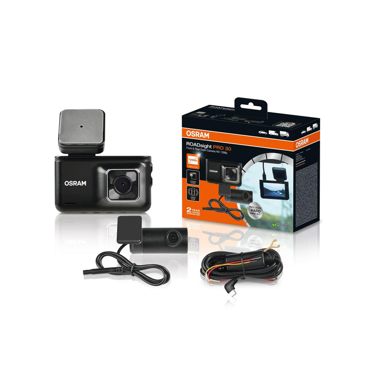 Osram ROADsight PRO 30 Dashcam – Front- und Rückansicht, 1296p Full HD, 3-Zoll-IPS-Bildschirm, 140°