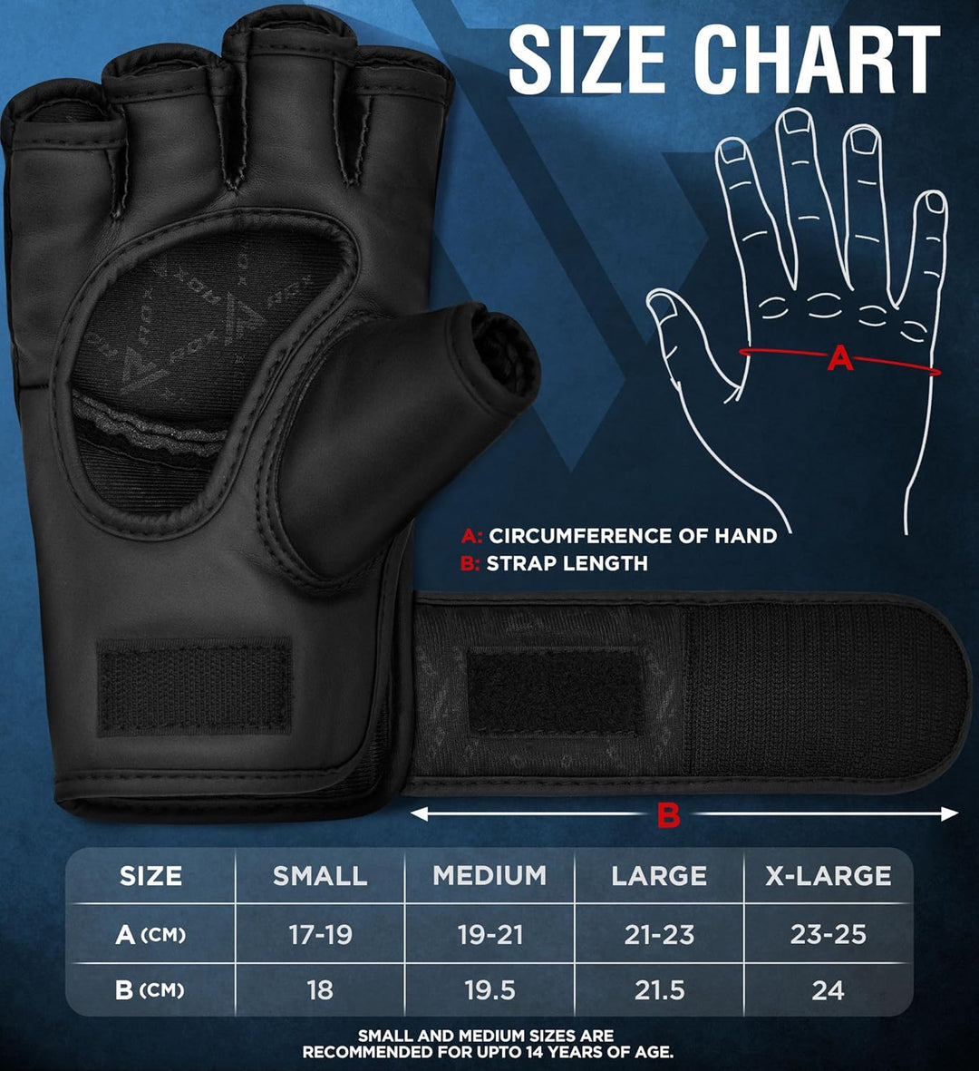 RDX MMA Maya Hide Handschuhe, Leder, Training, Kampfkunst, Boxsack, Kampf, Sparring, Kickboxen S Bla