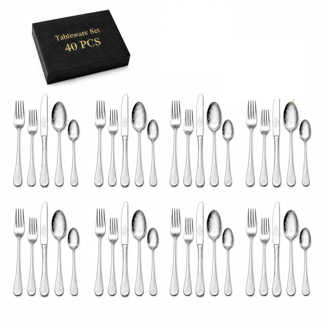 DRAGON RIOT Besteck Set 8 Personen - 40 teilig Edelstahl Besteckset, Silberbesteck mit Messer Gabel