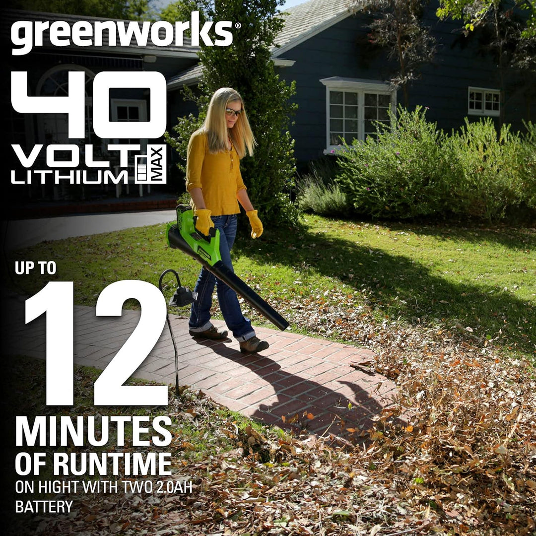 Greenworks G40ABK2 Axial Laubbläser mit Tempomat, 177 km/h, 11,05 m³/min, 40V 2Ah Batterie & Ladeger