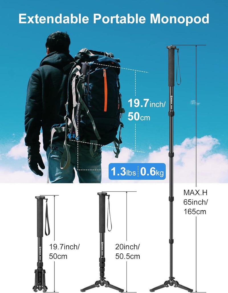 Einbeinstativ, Moman MA65 Kamera Stativ mit Standspinne Reisestativ DSLR Monopods Aluminium Kompakte