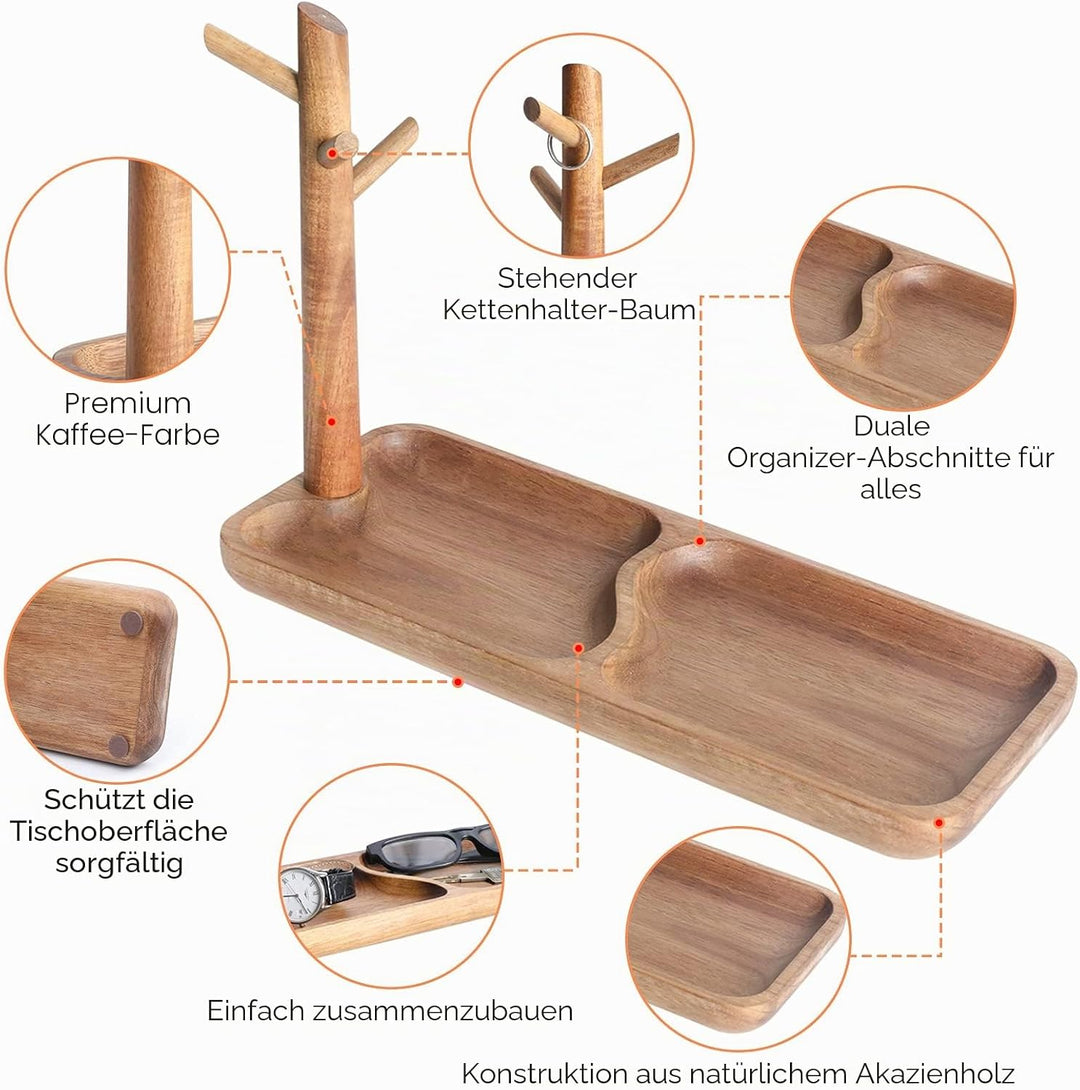 CYQGDKF Holz-Schlüsselablage für Eingangstisch, Schmucktablett, Catchall-Tablett mit 3 Ständern, Org