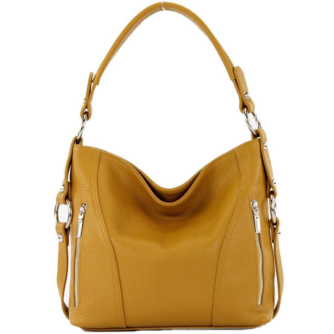 modamoda de - T202 - ital. Damen Henkeltasche Schultertasche aus Leder Senfgelb, Senfgelb