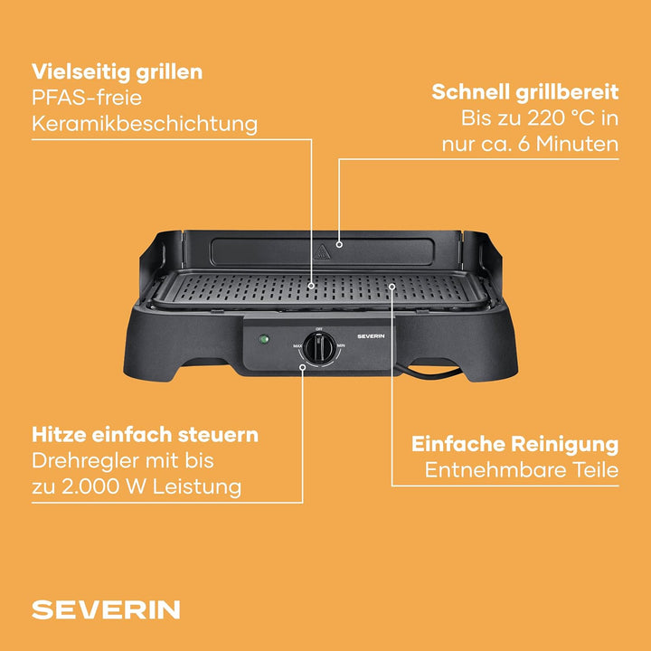 Severin Tischgrill (Innen- & Aussennutzung), Balkon & Küche, Temperaturen 40-220°C, schnelles Aufhei
