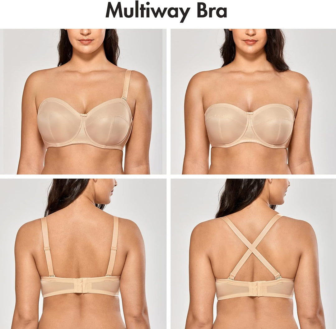 DELIMIRA Damen Trägerloser BH - Bügel,weichen Cups,abnehmbare Trägern 75C Beige, 75C Beige