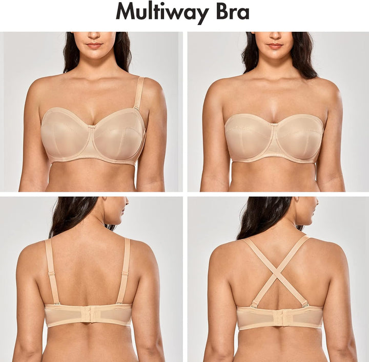 DELIMIRA Damen Trägerloser BH - Bügel,weichen Cups,abnehmbare Trägern 75C Beige, 75C Beige