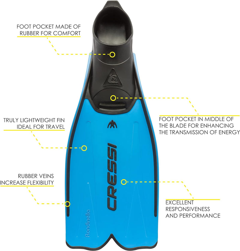 Cressi Rondinella Fins - Leichte und leistungsstarke Flossen zum Tauchen, Freitauchen und Schnorchel