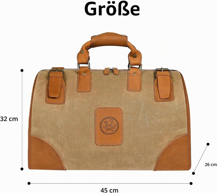 Wasserabweisend Canvas Crazy Horse Leder Reisetasche 35L Trim Unisex Handgepäck Weekender Tasche Spo