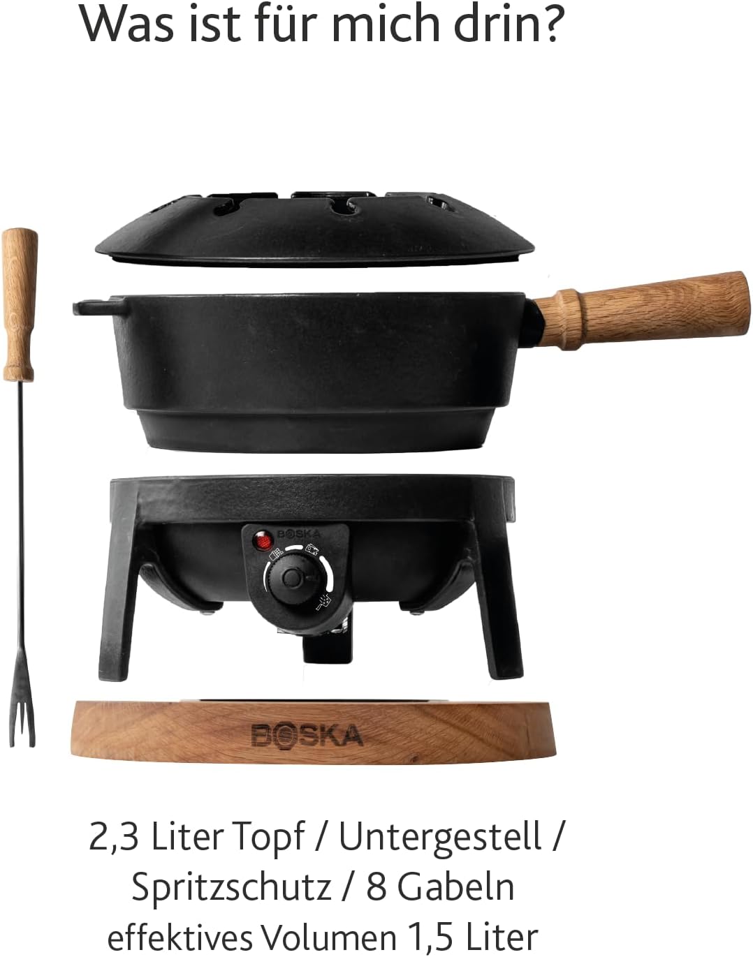 Boska Elektrisches Fondueset Pro 2,2L - Käsefondue - Für 8 personen - Topf set - Edelstahl - Extrala