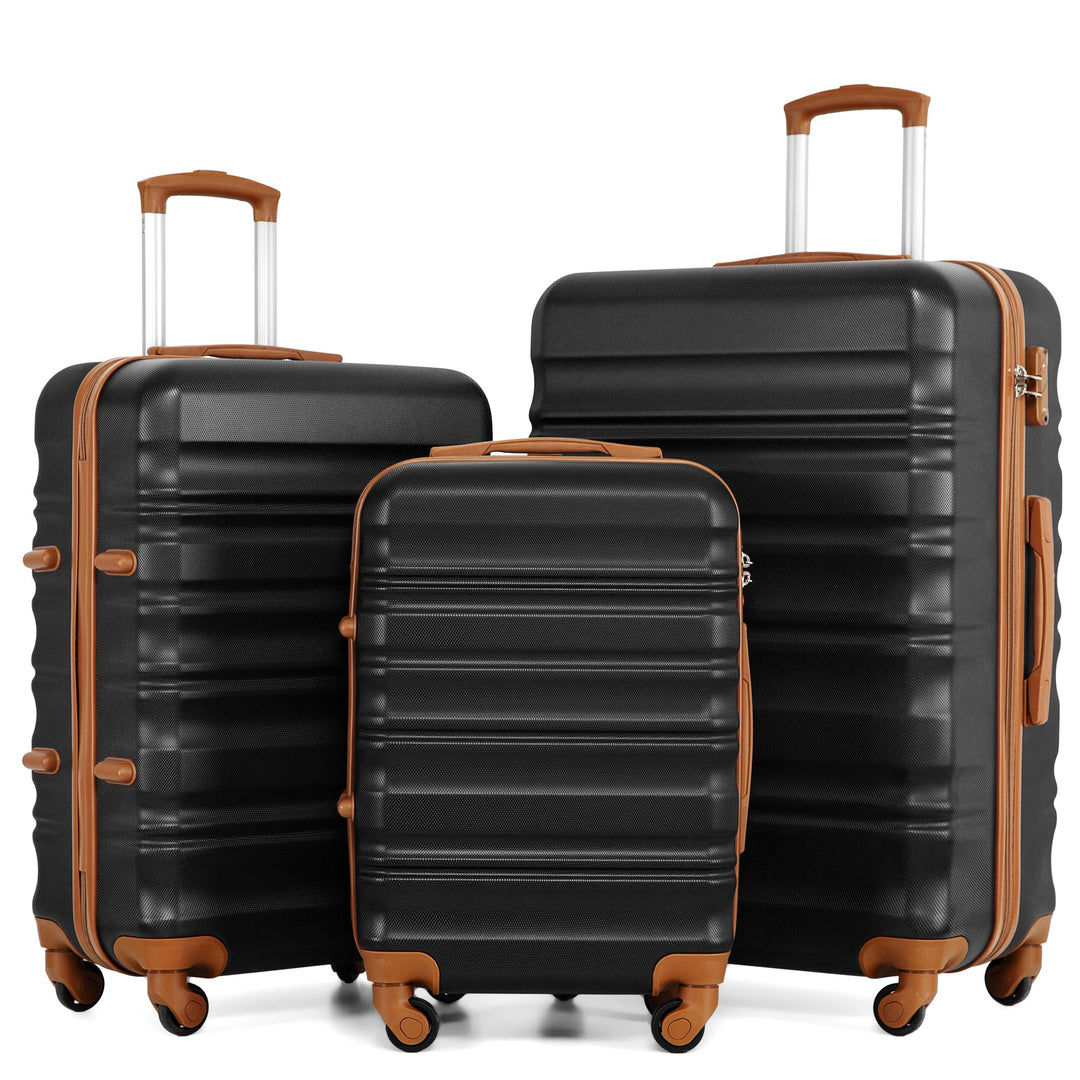 COOLIFE Hartschalen-Koffer Trolley Rollkoffer Reisekoffer mit TSA-Schloss und 4 Rollen (Schwarz/Brau