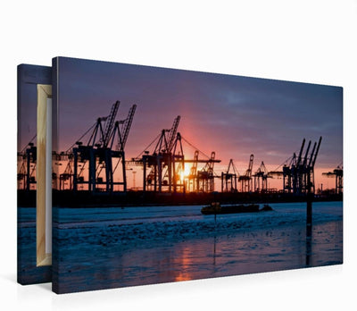 Premium Textil-Leinwand 75 x 50 cm Quer-Format Kräne im Sonnenuntergang | Wandbild, HD-Bild auf Keil