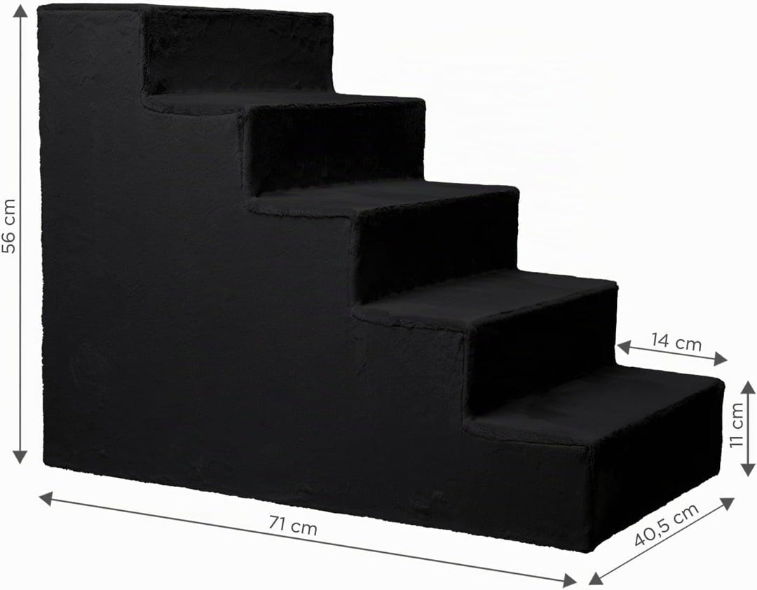 Mg Design Hundetreppe 5 Stufen in Schwarz – Stabiler Holzrahmen, gelenkschonend, leicht &amp; mobil, für