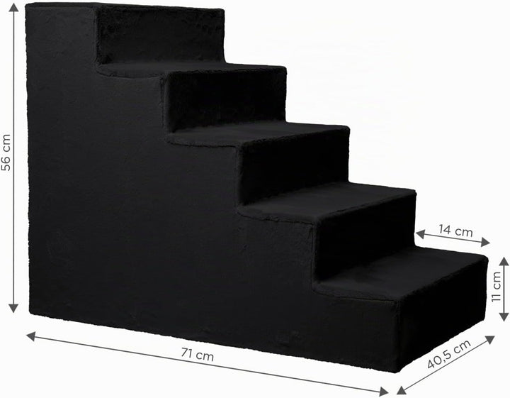 Mg Design Hundetreppe 5 Stufen in Schwarz – Stabiler Holzrahmen, gelenkschonend, leicht &amp; mobil, für