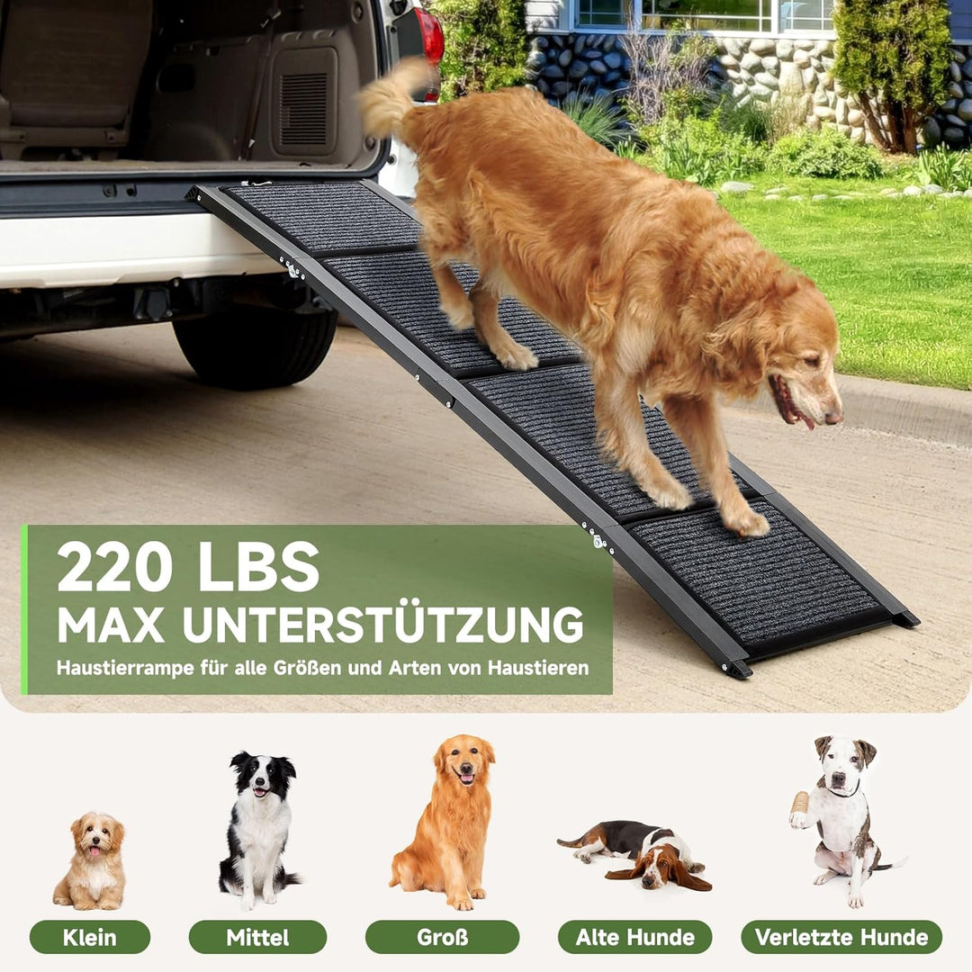 Grosse Hunderampe Auto Klappbar 160CM, Hundetreppe Mit Rutschfester Teppichoberfläche Für Grosse, Mi