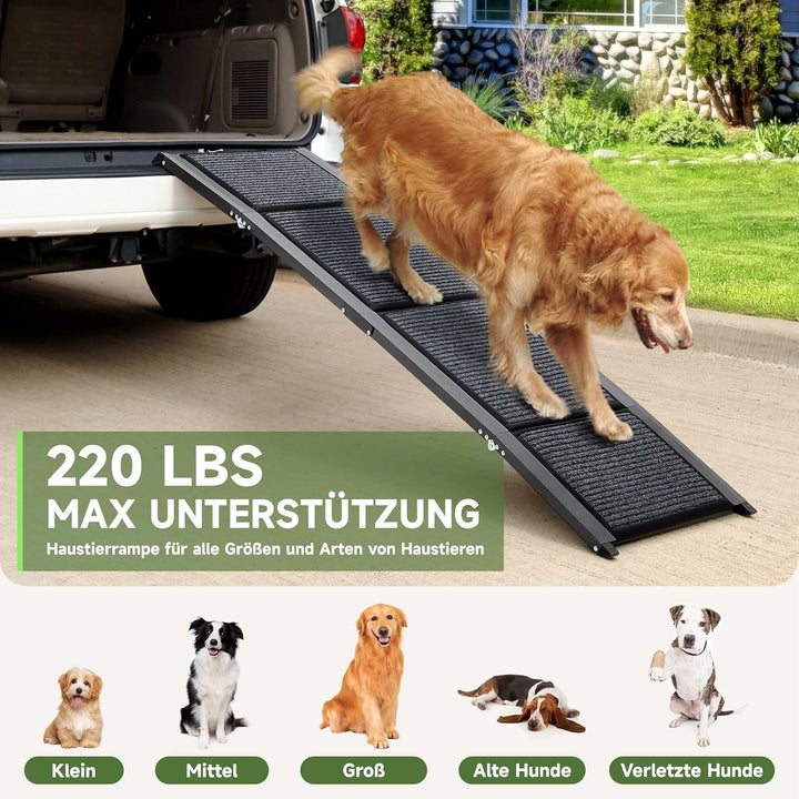 Grosse Hunderampe Auto Klappbar 160CM, Hundetreppe Mit Rutschfester Teppichoberfläche Für Grosse, Mi
