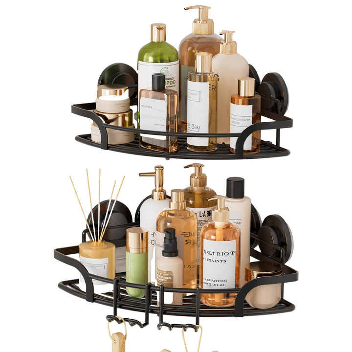 TAILI Duschablage Ohne Bohren,Einstellbar Ecke Dusche Caddy Saugnapf 2er Set Dusche Zubehör mit Hake