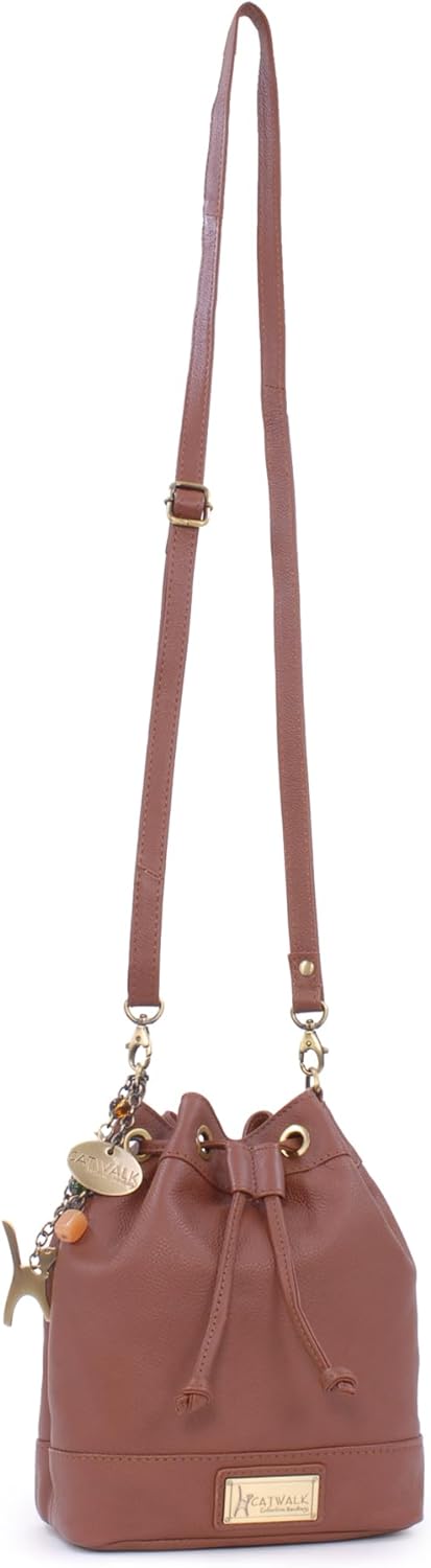 Catwalk Collection Handbags - Leder - Damen Umhängetasche mit Kordelzug - Verstellbaren Gurt - ROCHE