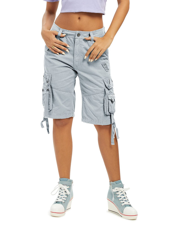 Aeslech Damen Loose Fit Cargo Shorts mit Multi Taschen Baumwolle Bermuda Shorts Casual Sommer Wander