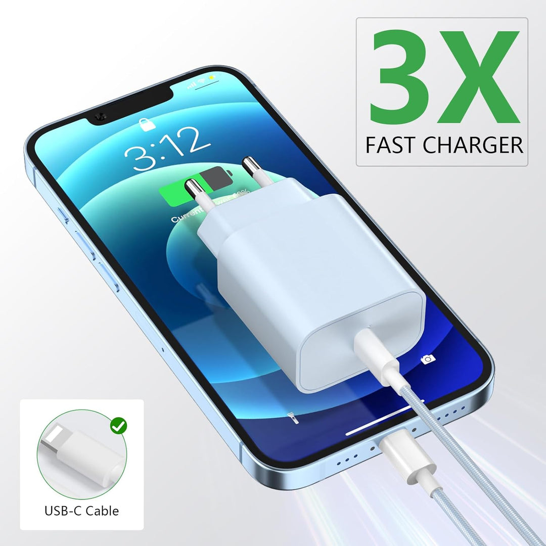 Für iPhone 14 13 Ladegerät, 20W USB C Schnellladegerät mit 2M Lighting Ladekabel, 2Pack USB C Schnel