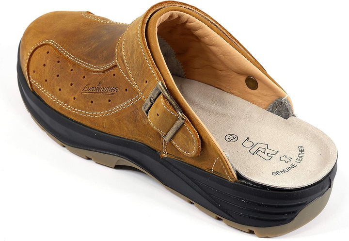 EuroRoutier Premium Leather Tucson Braun Clogs, SB+A+E+FO+SRC-zertifizierte, Sicherheitsclogs 46 EU