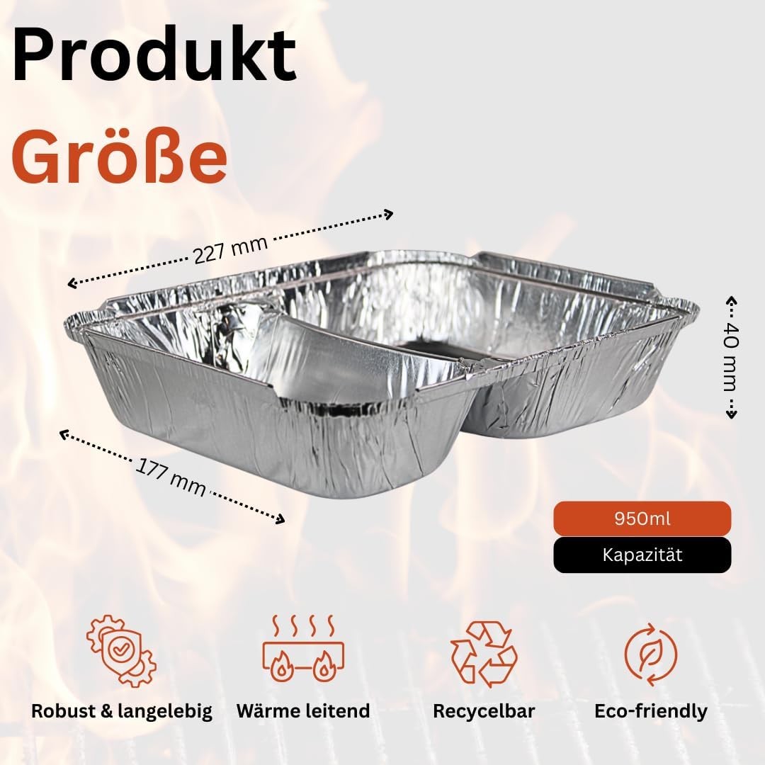 Enpack 500 Stück Aluminiumschale mit Einlegedeckel 1020L - Zweigeteilte Menüschale - 1020 ml Füllmen
