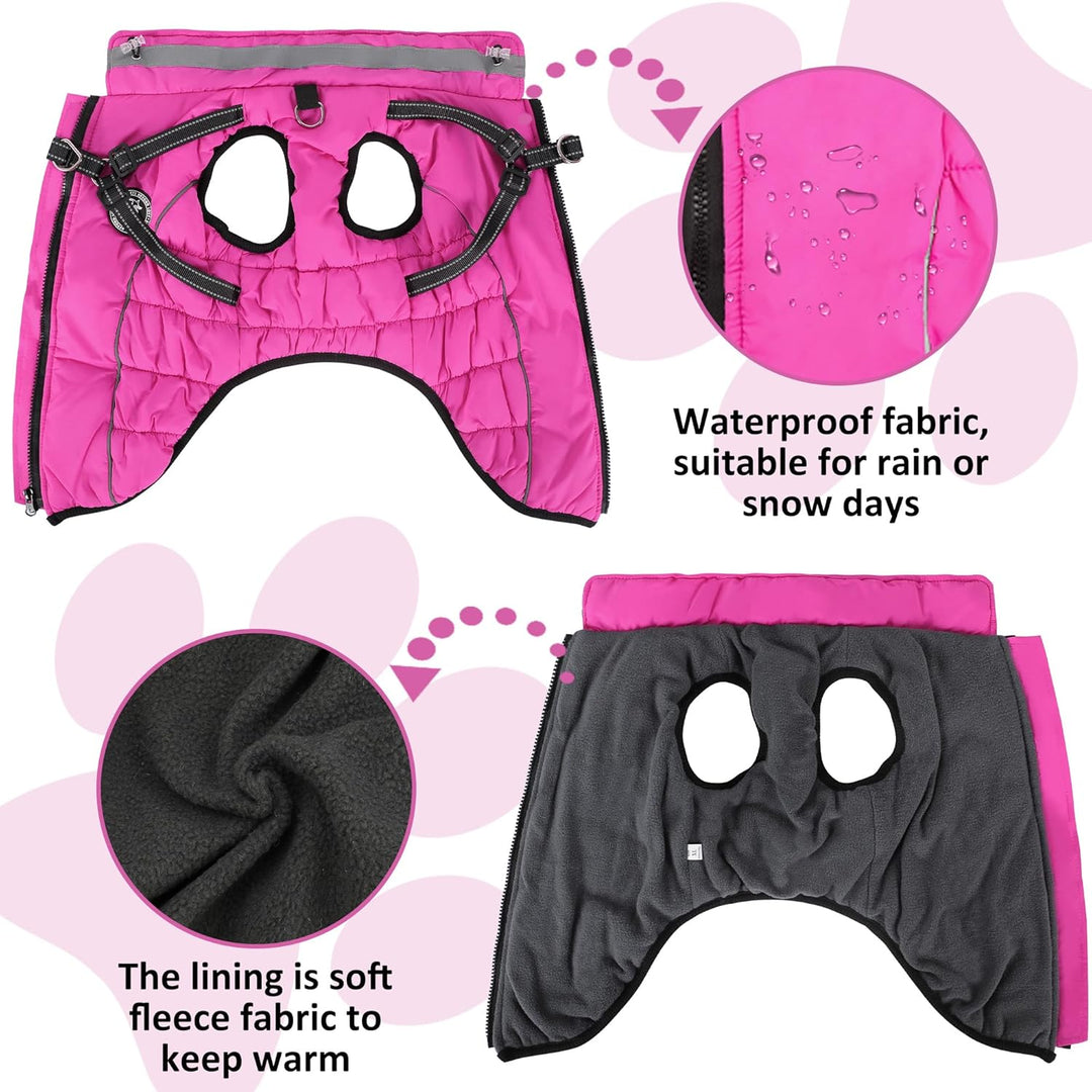 Hundemantel Winter, Hundemantel Wasserdicht, Warme Hundejacke mit Geschirr, Reflektierende Streifen,