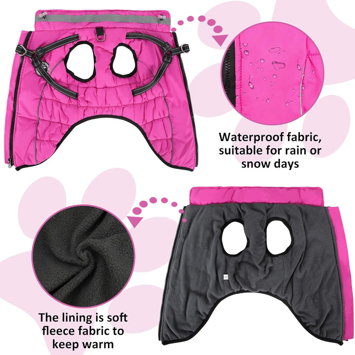 Hundemantel Winter, Hundemantel Wasserdicht, Warme Hundejacke mit Geschirr, Reflektierende Streifen,