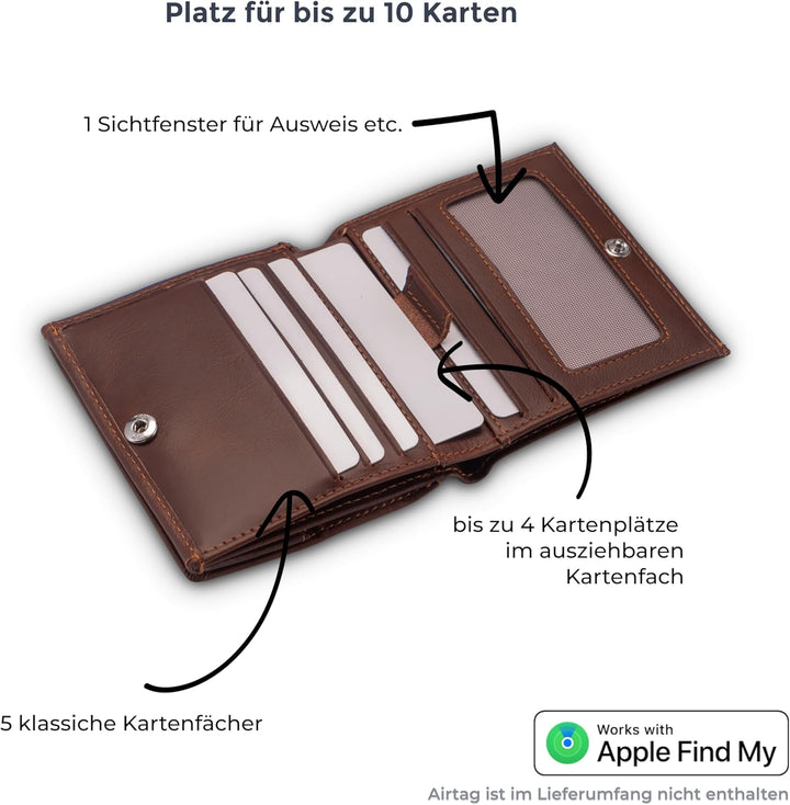 ISENTIALS Airtag* Geldbörse mit Münzfach I Apple Airtag Leder Wallet Portemonnaie Herren mit RFID Sc