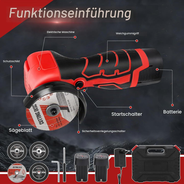 Akku Winkelschleifer, 16.8V Mini Winkelschleifer mit 2 x Batterien 2000mah, 76MM, 28000rpm, Mini Akk