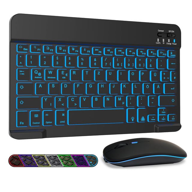 LAMA Kabellose Bluetooth Tastatur & Maus, wiederaufladbare dünn Universal Tablet Tastatur, kompatibl