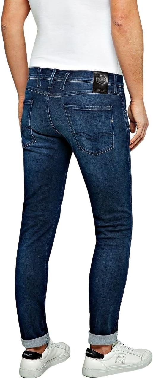 Replay Herren Jeans Anbass Slim-Fit Hyperflex Cloud mit Stretch 27W / 32L Dark Blue 007, 27W / 32L D