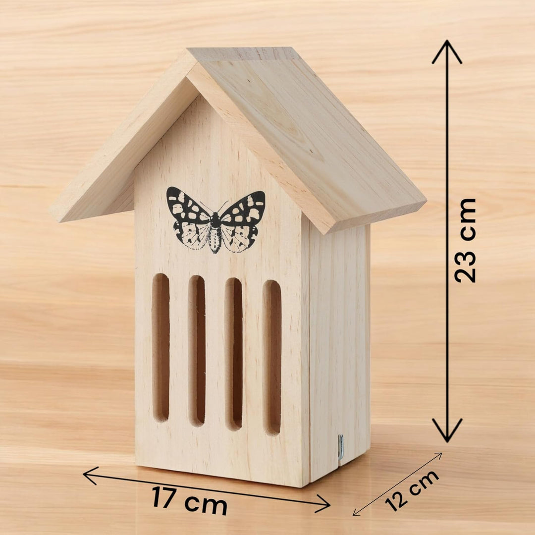 MIJOMA Schmetterlingshaus aus Holz – Wetterfestes Insektenhotel für Schmetterlinge – Schutz vor Fres