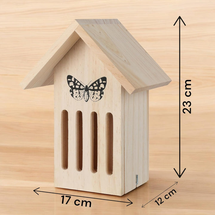 MIJOMA Schmetterlingshaus aus Holz – Wetterfestes Insektenhotel für Schmetterlinge – Schutz vor Fres