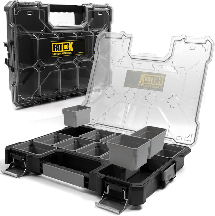 Fatbox XXL Organizer Sortierkasten Sortimentskasten Kleinteilemagazin Aufbewahrungsbox Koffer (Schwa