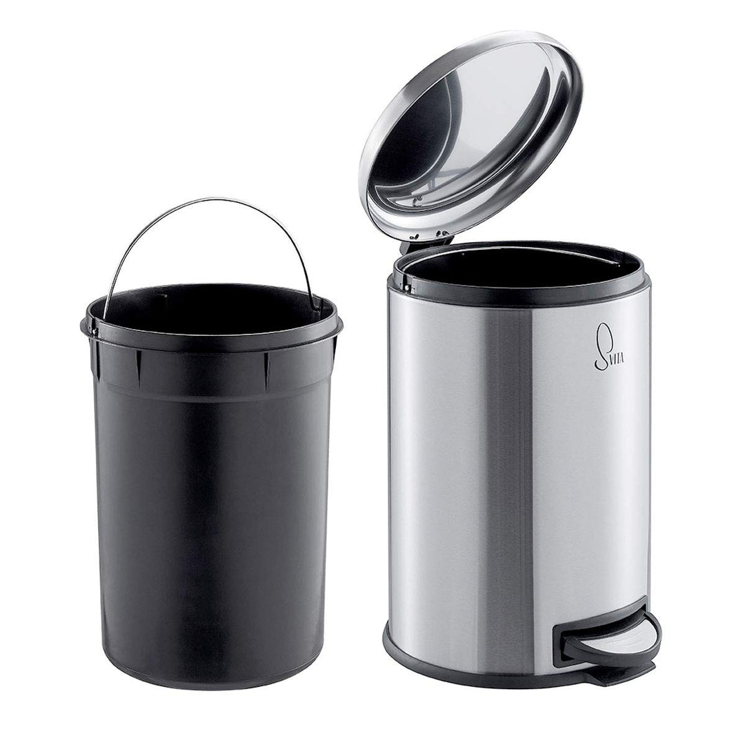 SVITA T20 Edelstahl Mülleimer Silber Treteimer Abfalleimer 20 Liter inkl. Inneneiner rund, Silber