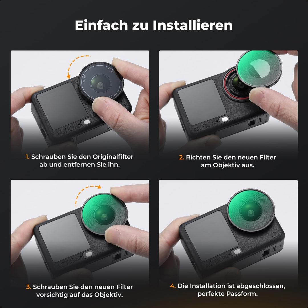 K&F CONCEPT Black-Mist 1/4 Filter Kompatibel mit DJI Osmo Action 6, Black Promist Filter Optischem G