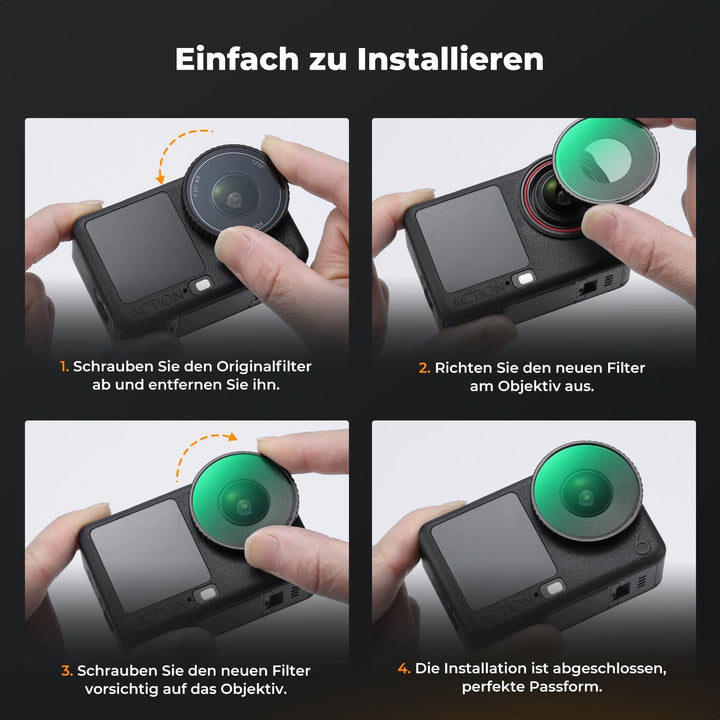K&F CONCEPT Black-Mist 1/4 Filter Kompatibel mit DJI Osmo Action 6, Black Promist Filter Optischem G