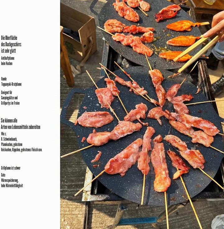 TOPINCN BBQ-Grillpfanne, Koreanische BBQ-Grillpfanne, Eisen-Antihaftbeschichtung, Runde Grillplatte,