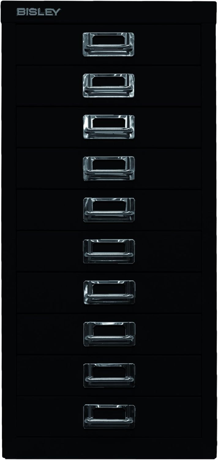 BISLEY MultiDrawer, 29er Serie, DIN A4, 10 Schubladen, Metall, 633 Schwarz, 38 x 27.9 x 59 cm