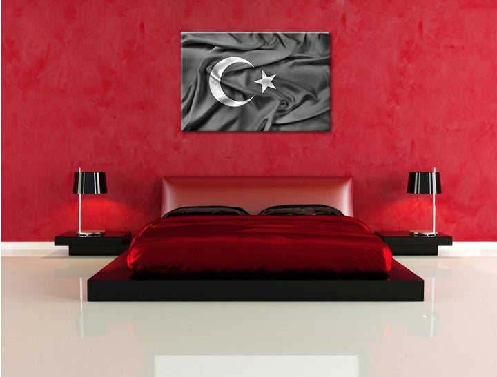 Pixxprint Turkey Flag, Türkei Flagge / 100x70cm Leinwandbild bespannt auf Holzrahmen/Wandbild Kunstd