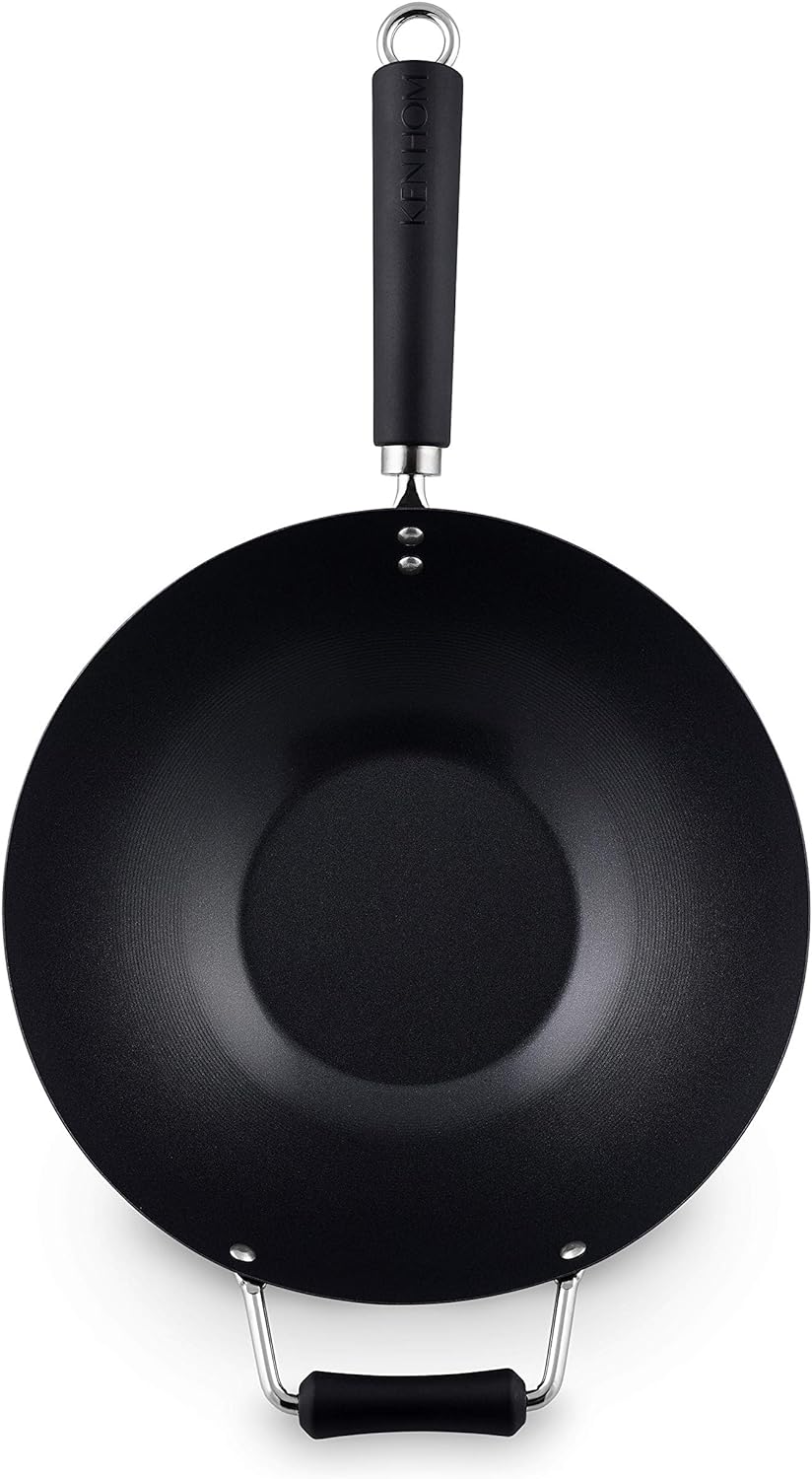 Ken Hom KH431001 Carbonstahl Wokfanne, 31cm, Excellence, Wok Induktion, Phenolischer Griff, Spülmasc