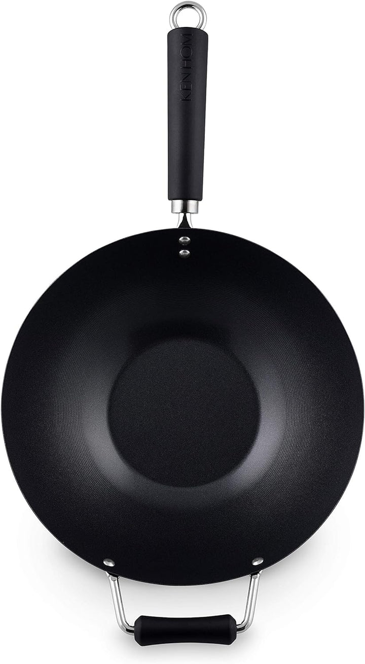 Ken Hom KH431001 Carbonstahl Wokfanne, 31cm, Excellence, Wok Induktion, Phenolischer Griff, Spülmasc