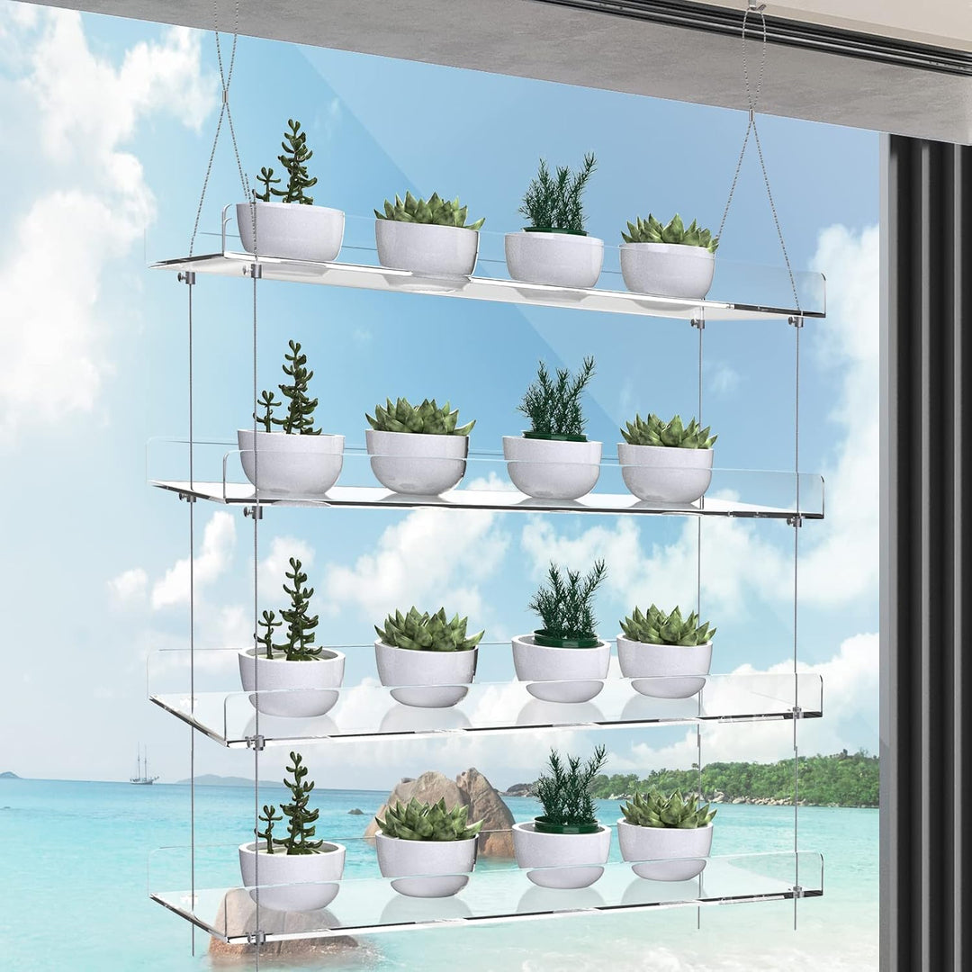 ZerzSemp Hängende Acryl-Pflanzenregale für Fenster, höhenverstellbar, transparent, hängende Innenfen