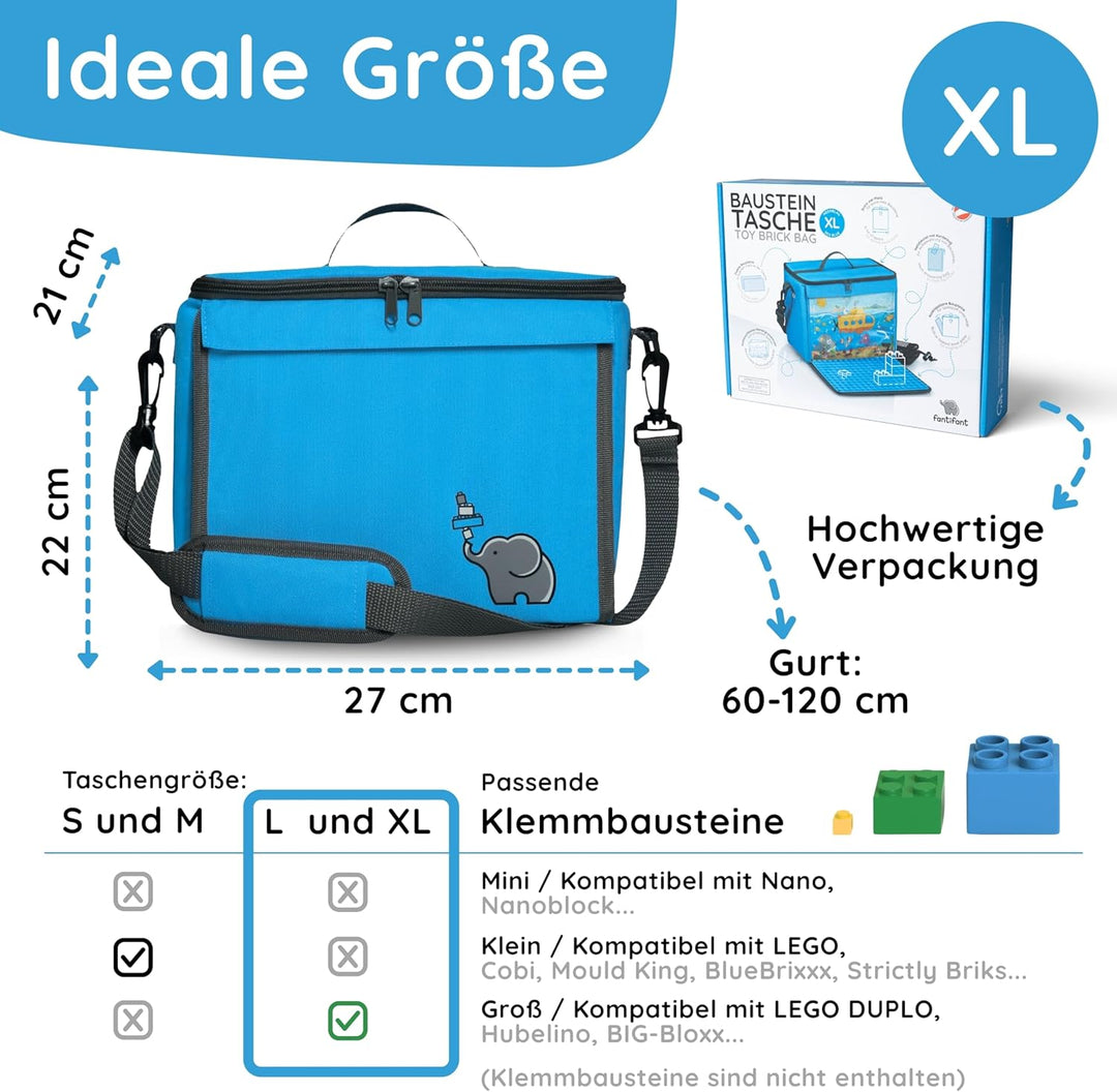 Baustein-Tasche mit ausklappbarer Bauplatte passend für grosse Bausteine vieler Marken I Grösse XL (