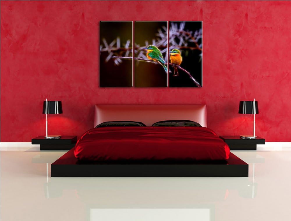 Dark farbenfrohe exotische Vögel auf Ast NewArt 3-Teiler Leinwandbild 120x80 Bild auf Leinwand, XXL