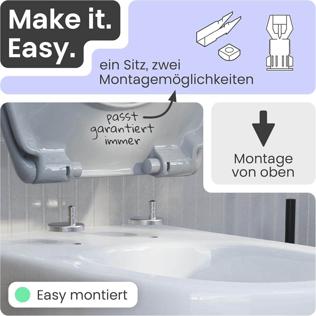 instmaier Toilettendeckel mit Absenkautomatik grau | Made in Germany | ovale Form | Toilettensitz au