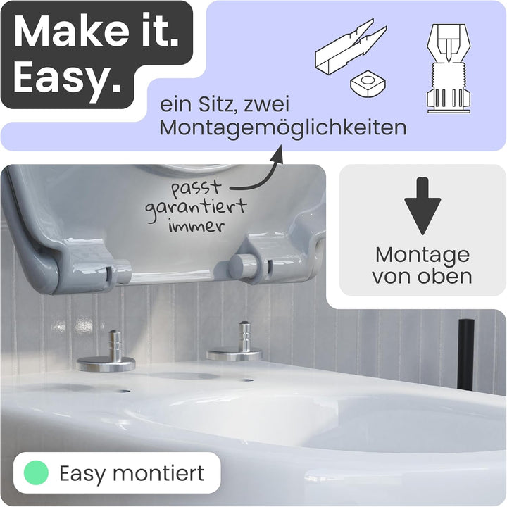 instmaier Toilettendeckel mit Absenkautomatik grau | Made in Germany | ovale Form | Toilettensitz au